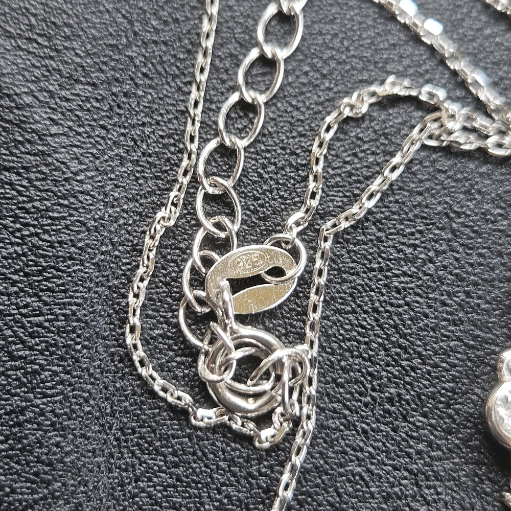 925 Sterling Silver Necklace "Family" & Clear Rhinestone Dainty Minimalist - Picture 6 of 7